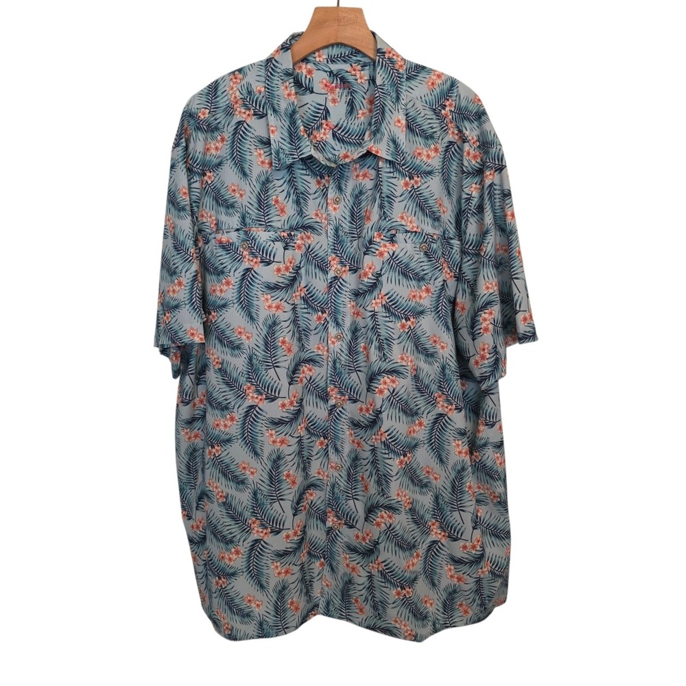 Railriders Hawaiian Shirt Tropical Floral Vacation Short Sleeve Blue Mens 2XL
